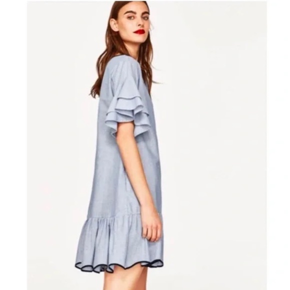 Zara Stripes Ruffle Hem Dress-Size X-Small - Picture 3 of 4